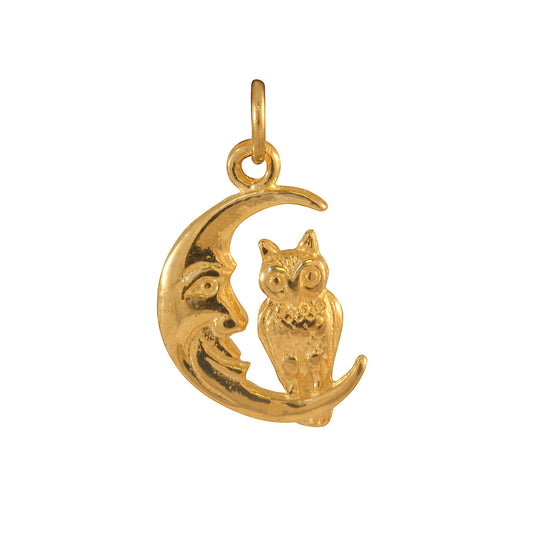 9ct Gold Owl Sitting on Moon Charm