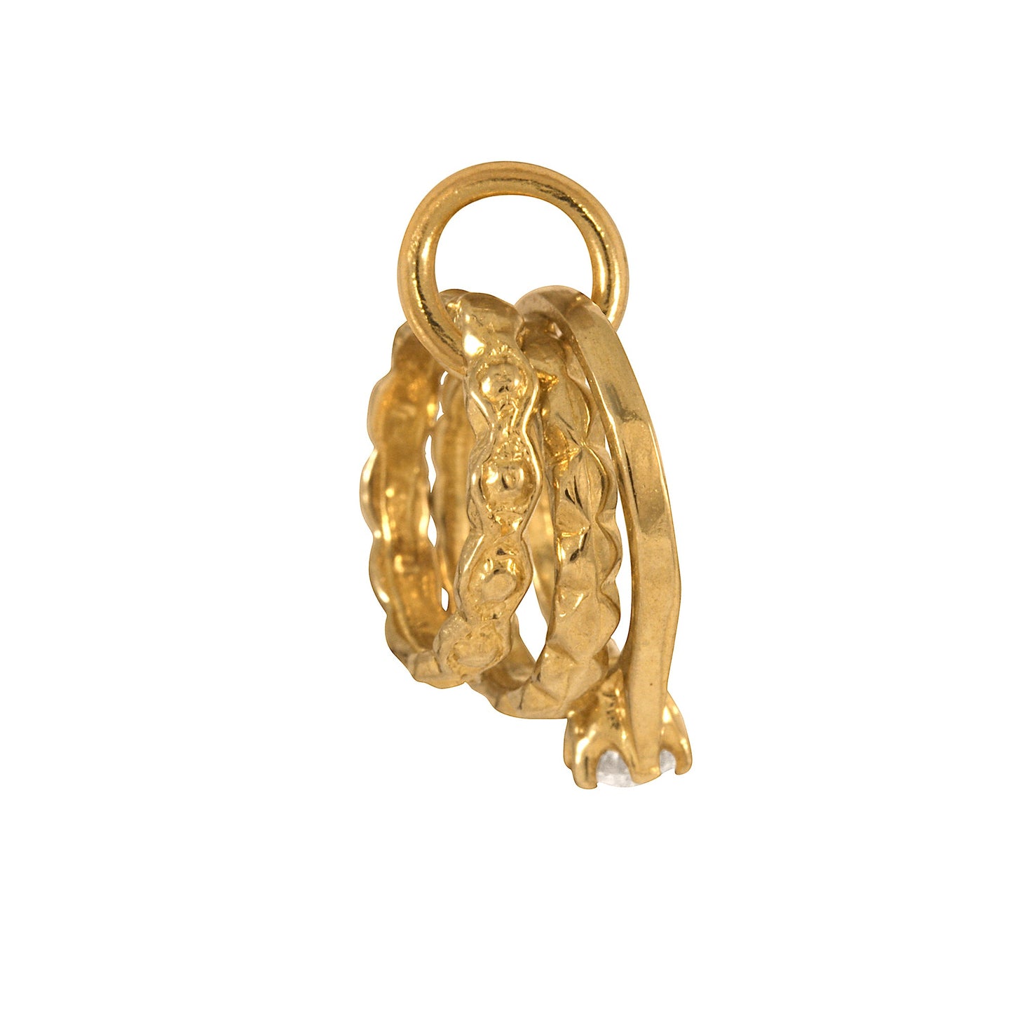 9ct Gold 3 Rings Crystal Charm