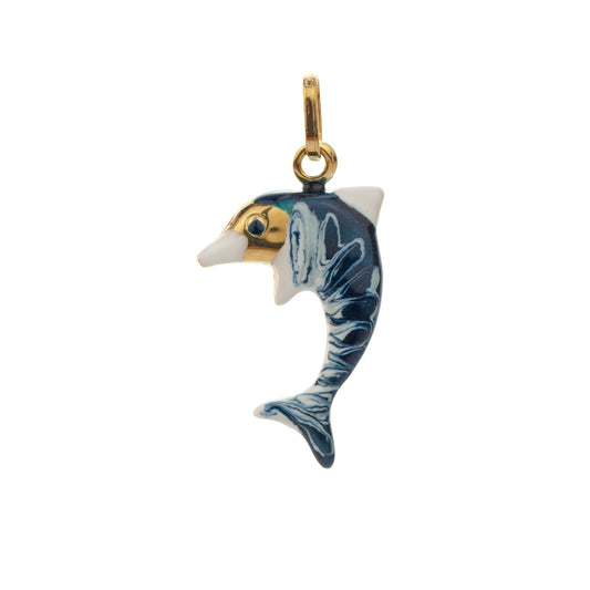 9ct Gold Enamelled Dolphin Charm