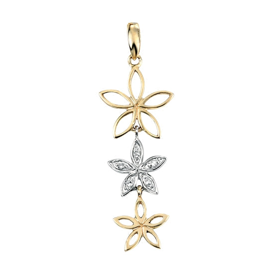9ct Yellow And White Gold Triple Flower Drop Pendant