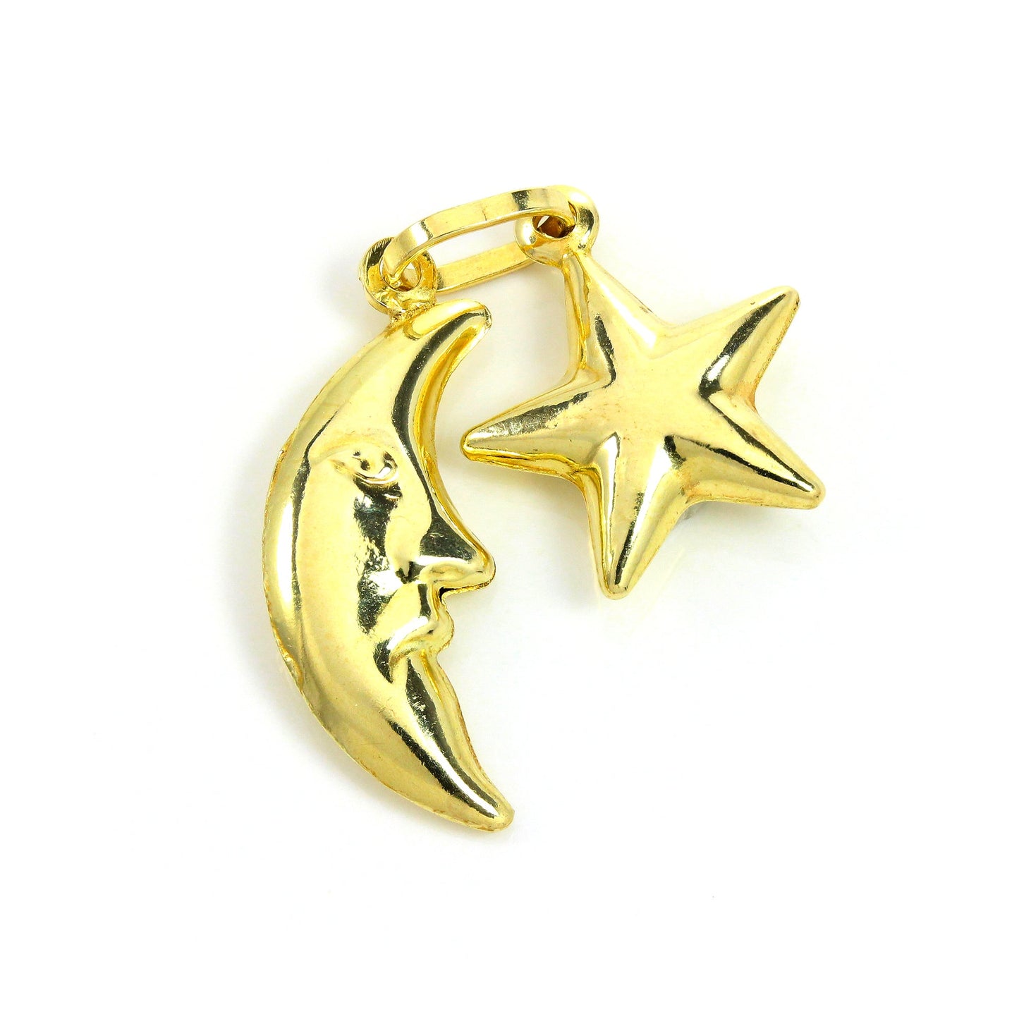 9ct Gold Man on the Moon & Star Hollow Charm