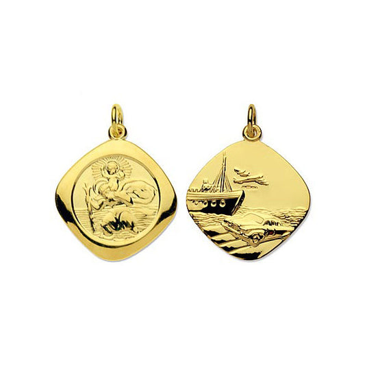 9ct Gold Large Reversible Square Saint Christopher Pendant