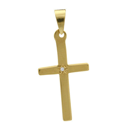 9ct Gold Large Cross With Diamond Pendant